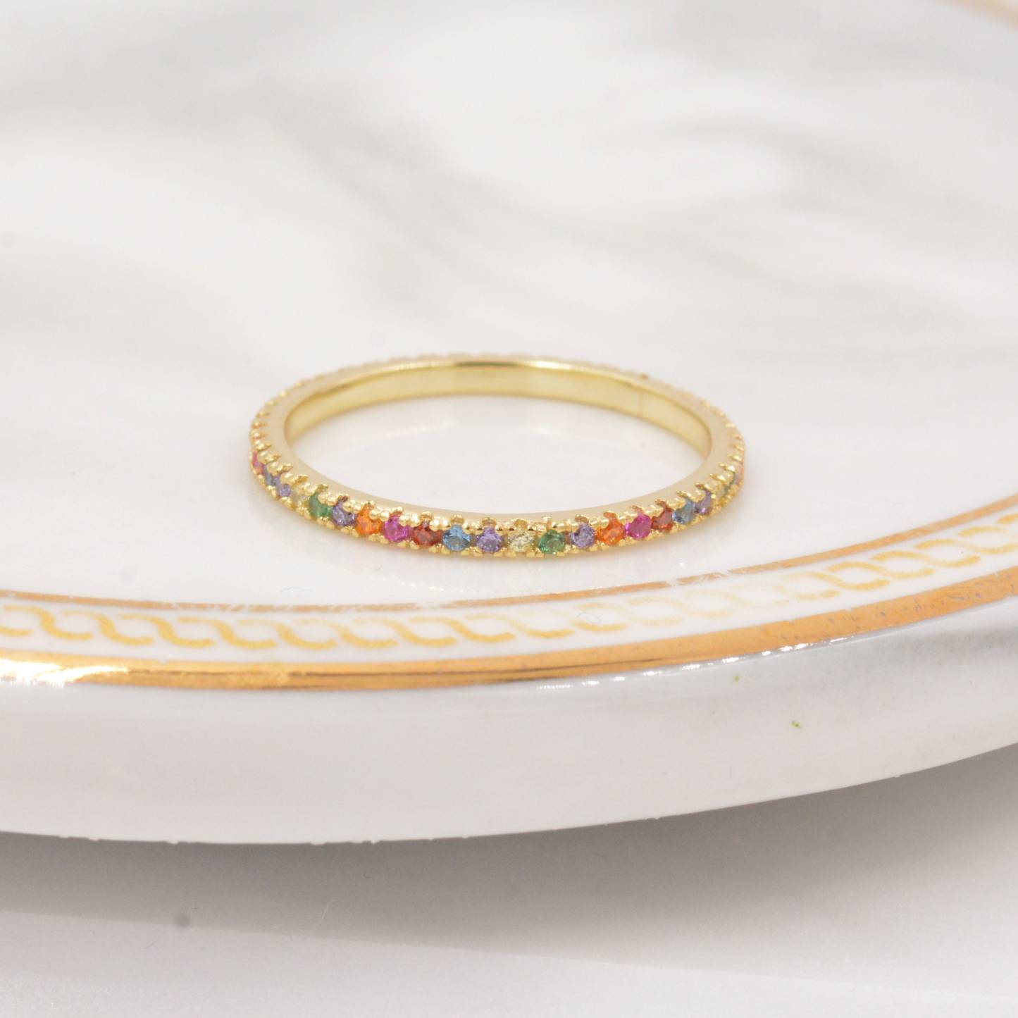 Autism Awareness Gift Rainbow Crystal Pave Ring