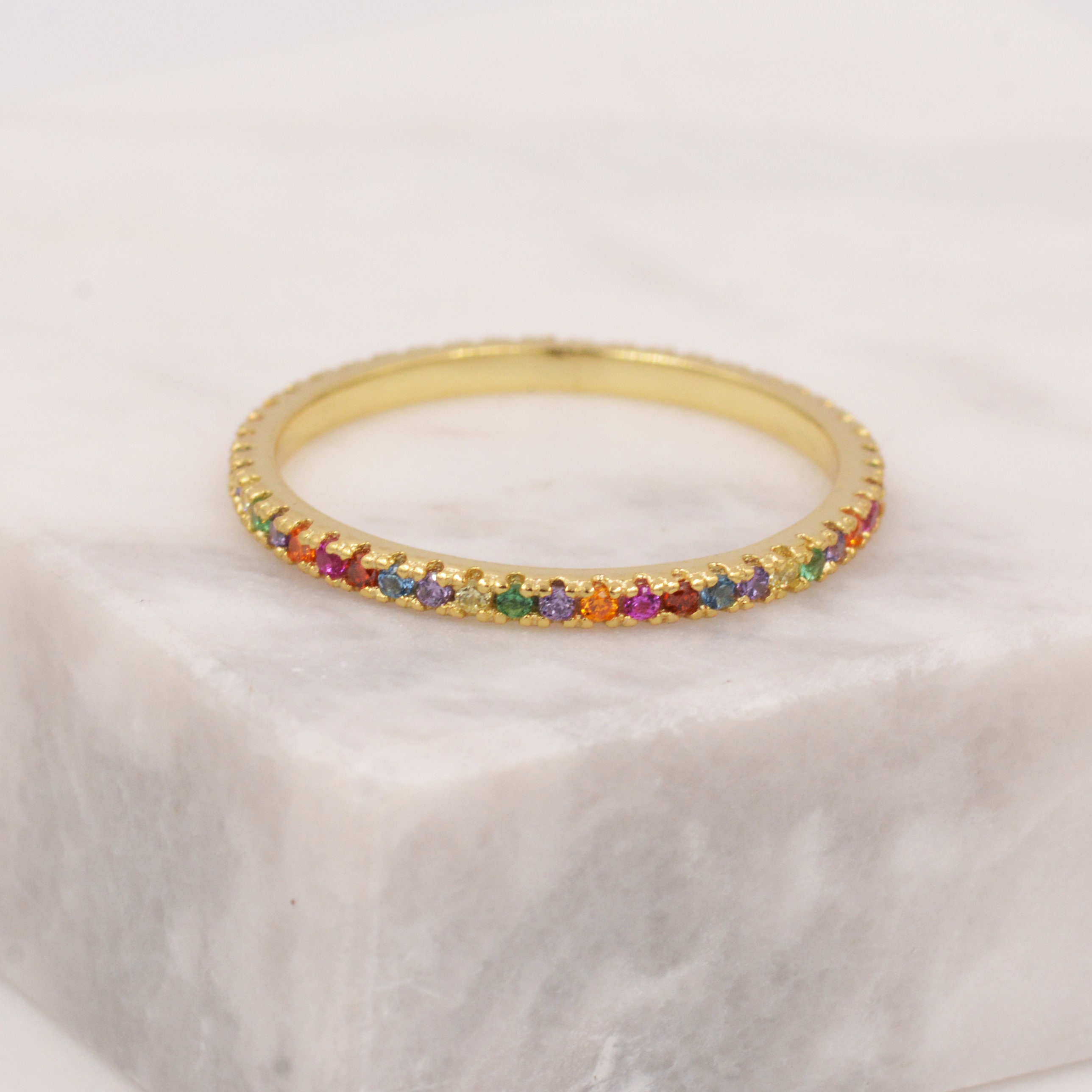 Autism Awareness Gift Rainbow Crystal Pave Ring