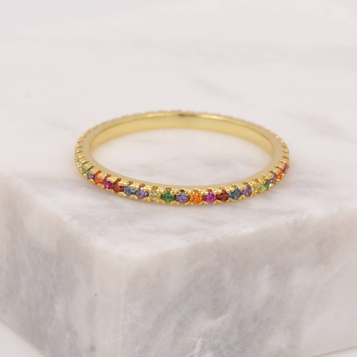 Autism Awareness Gift Rainbow Crystal Pave Ring