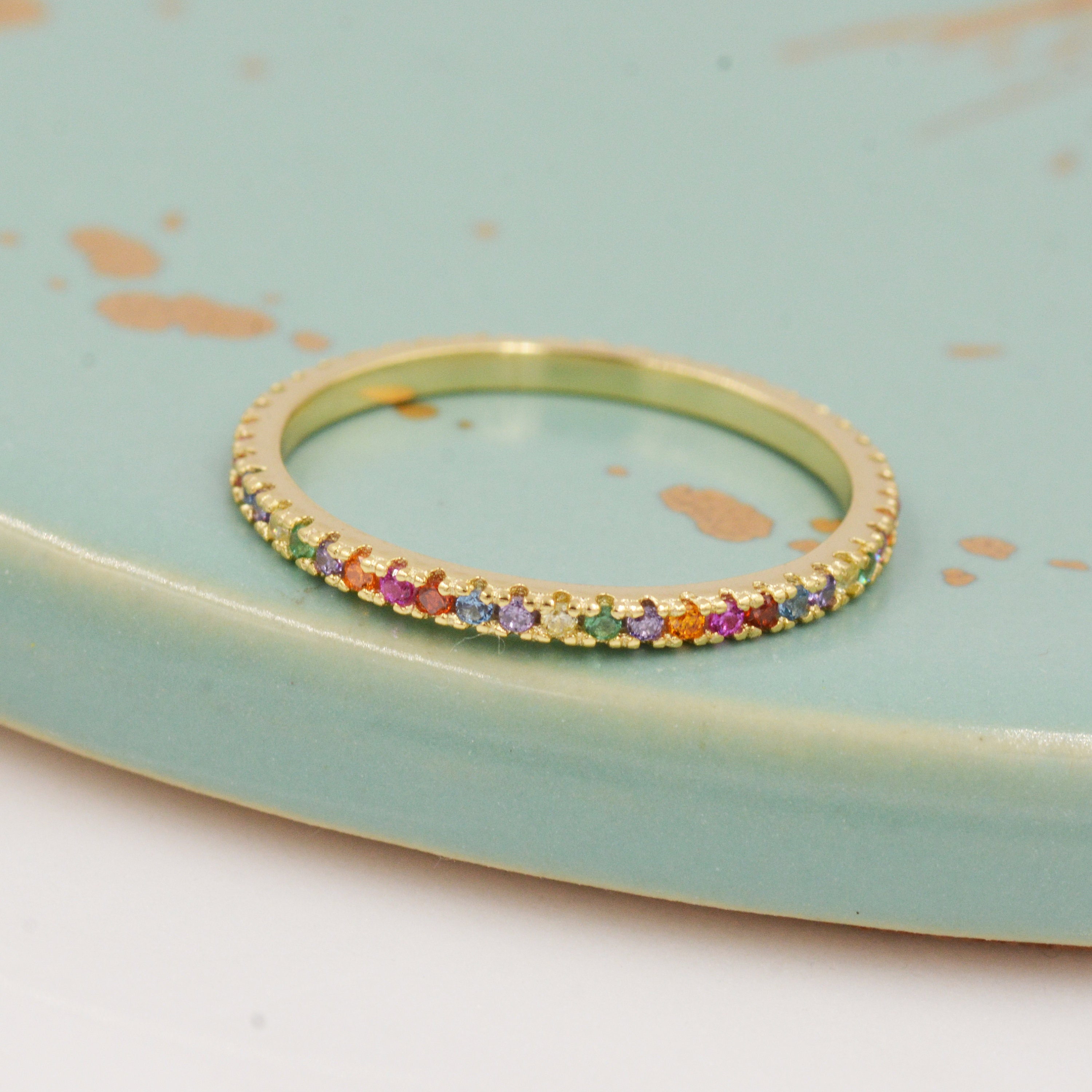 Autism Awareness Gift Rainbow Crystal Pave Ring