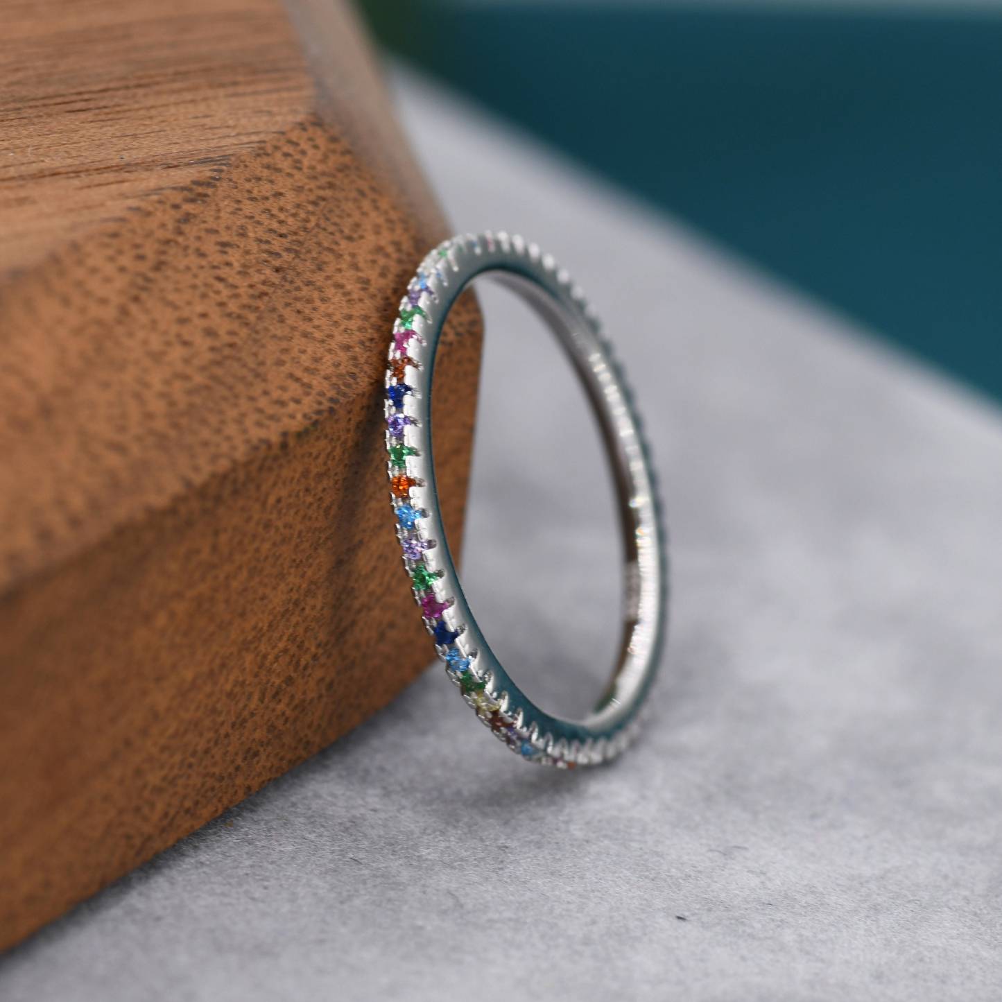 Autism Awareness Gift Rainbow Crystal Pave Ring