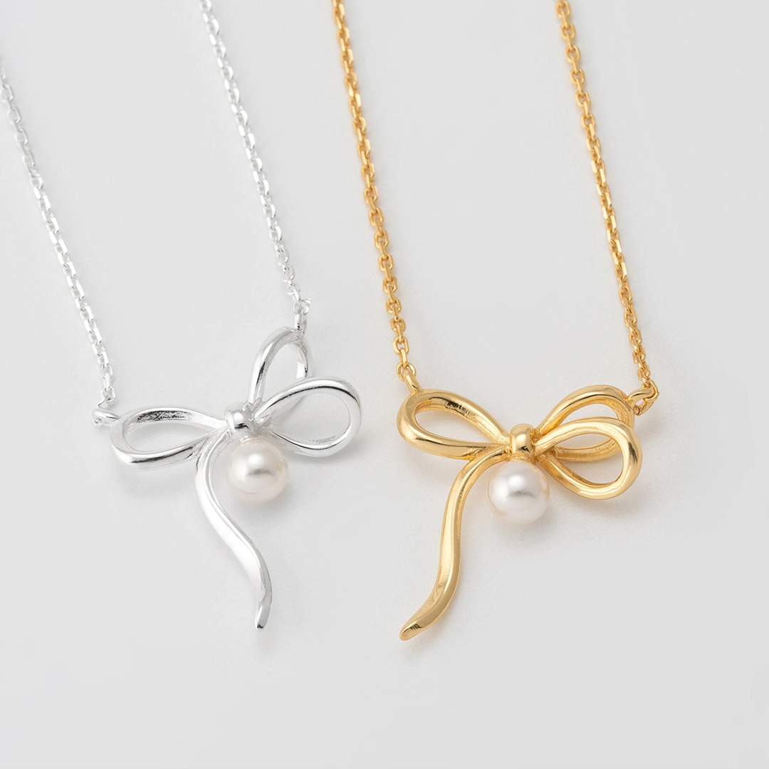 Tied By Angel's Hands Bow Pearl Necklace