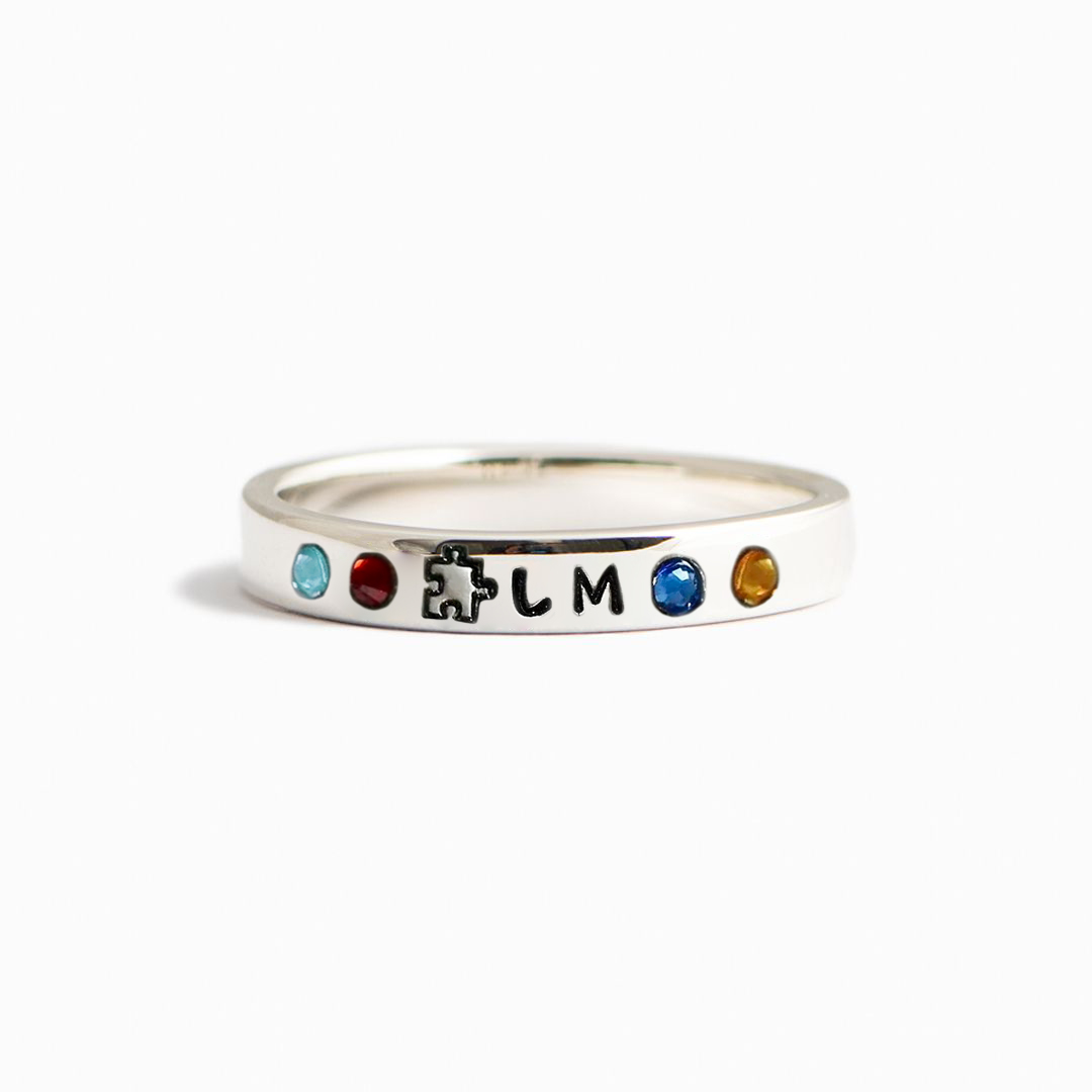 Personalized With Kids' Initials Autism Awareness Gift Ring