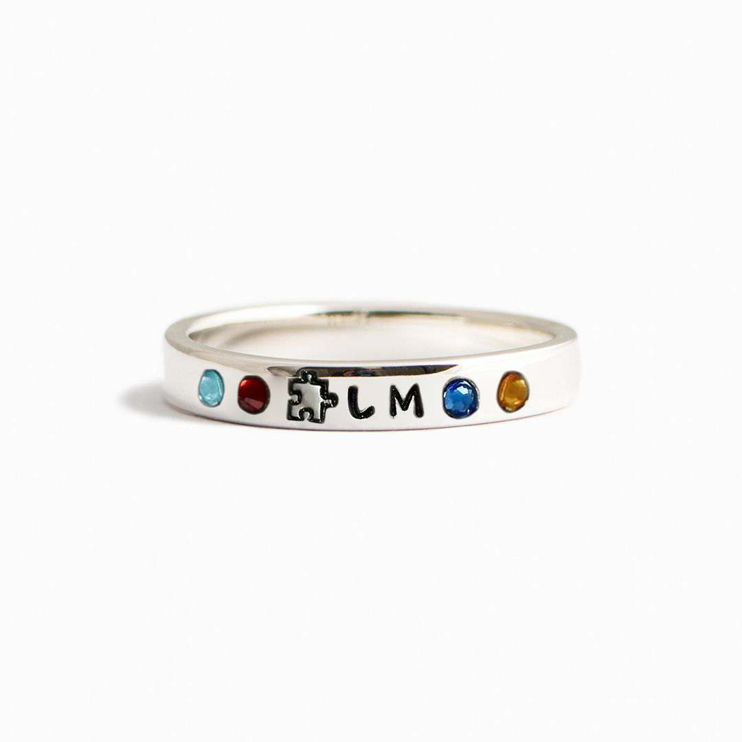 Personalized With Kids' Initials Autism Awareness Gift Ring