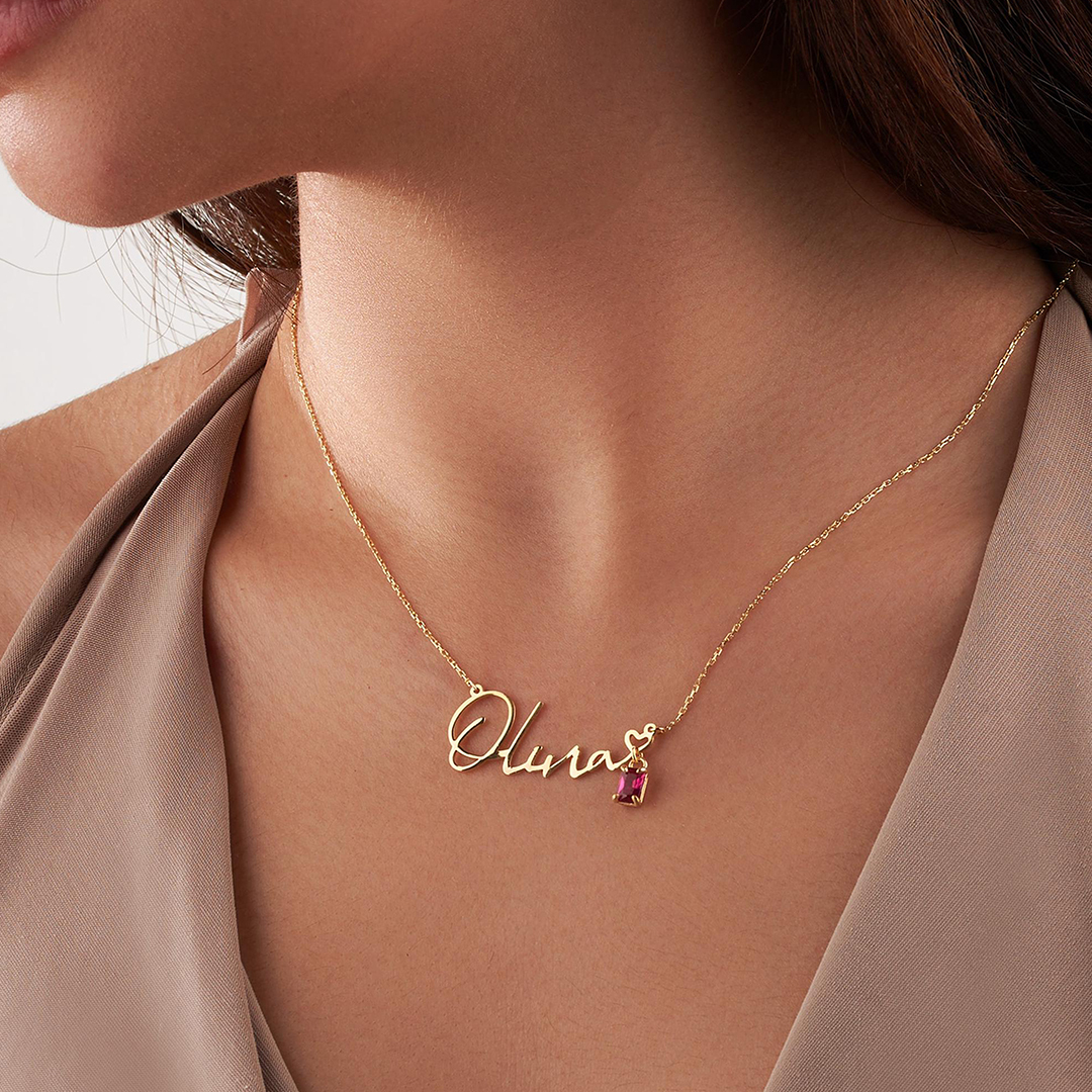 Personalized Name Necklace With Birthstone Self Love Necklace
