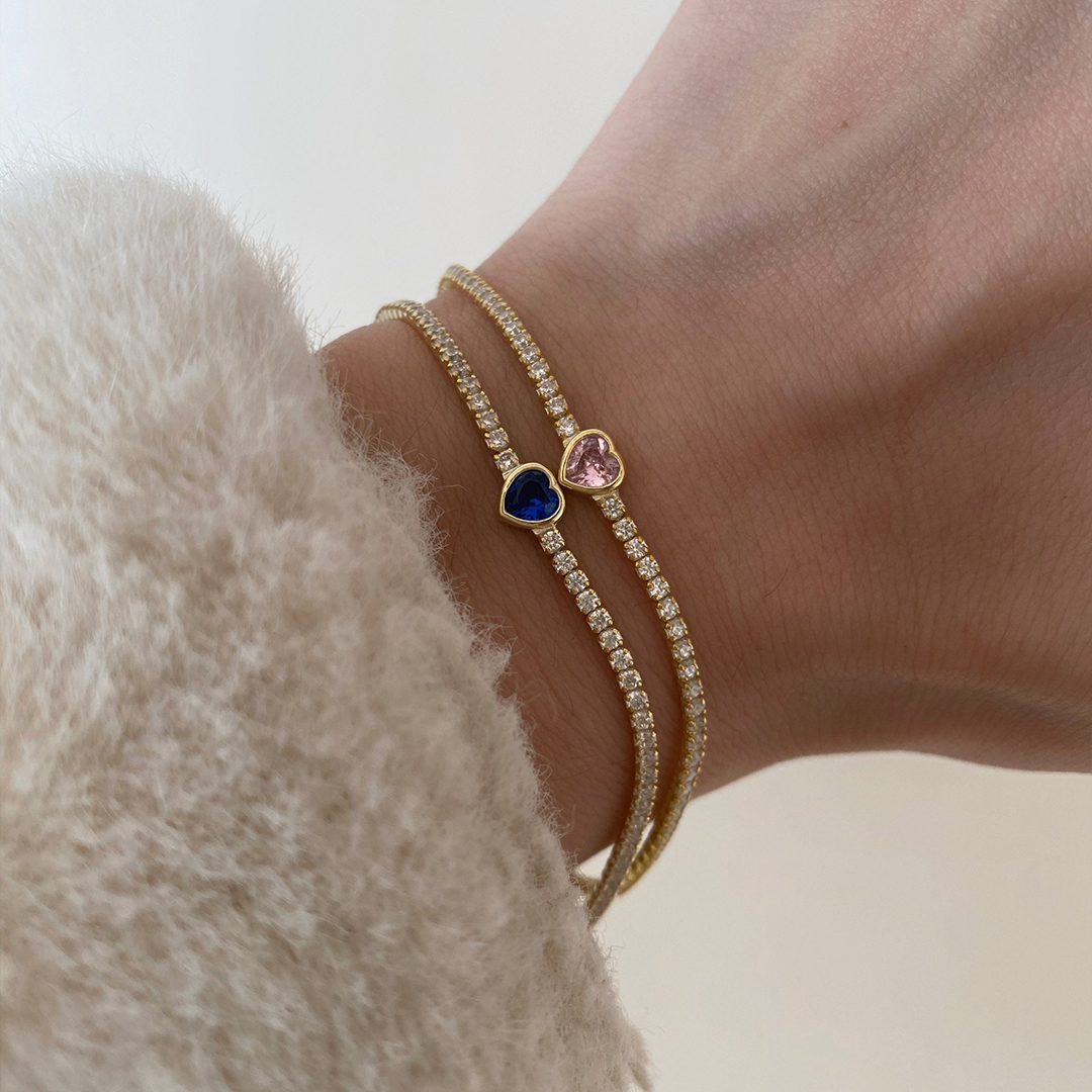 Self Love Tennis Bracelet With Heart Birthstone Bracelet
