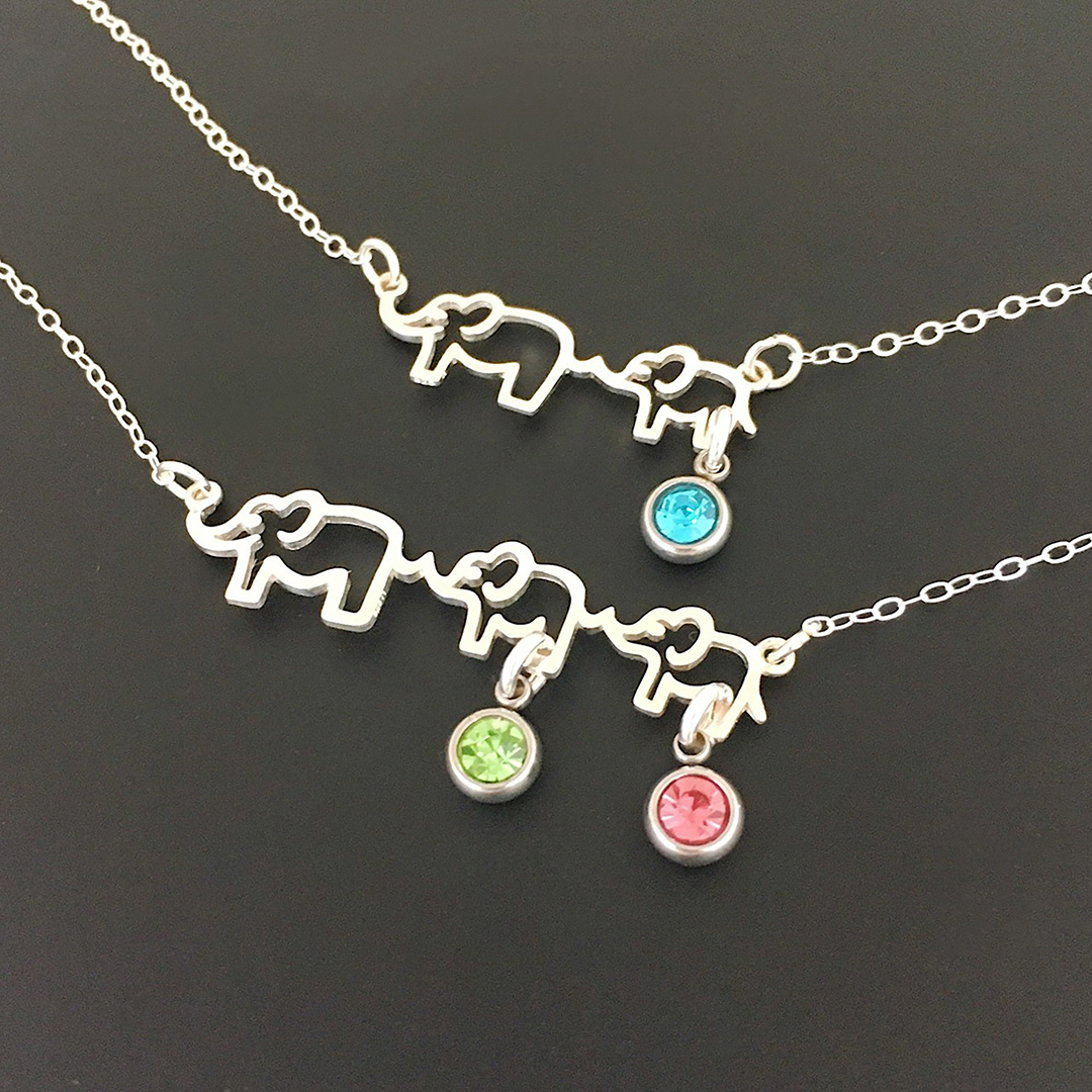 Personalized 1-5 Elephant Stones Necklace