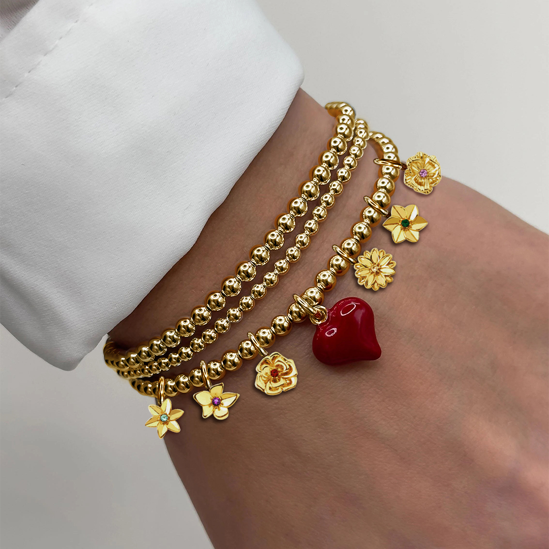1-12 Birth Flowers Big Heart Bracelet