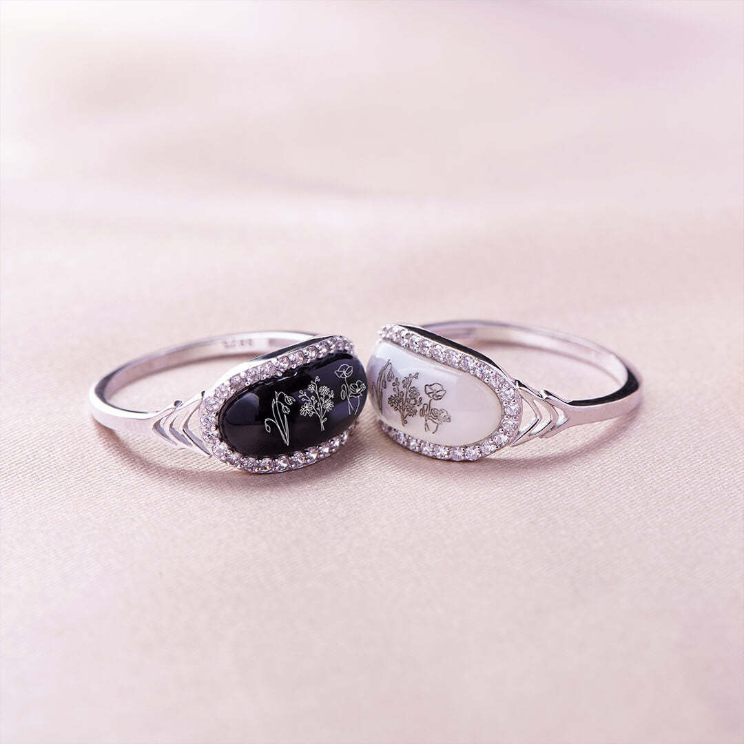 Family Wildflowers Garden Engraved Birth Flowers Shell Ring