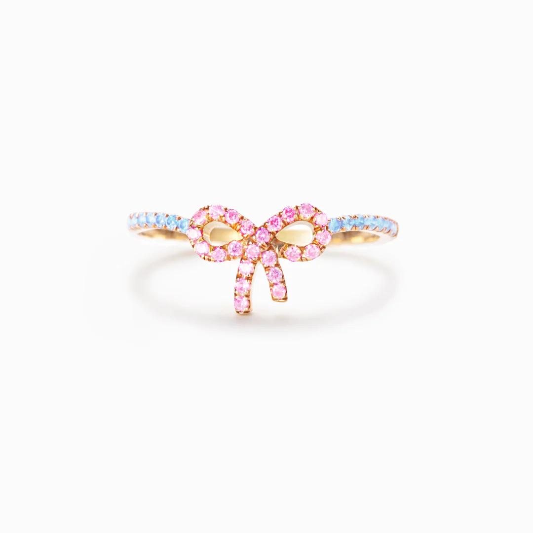 Mama Of An Angel Pink Pave Bow Ring