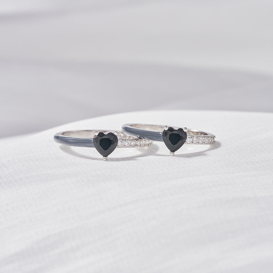Matching Mother & Daughter Black Enamel Rings