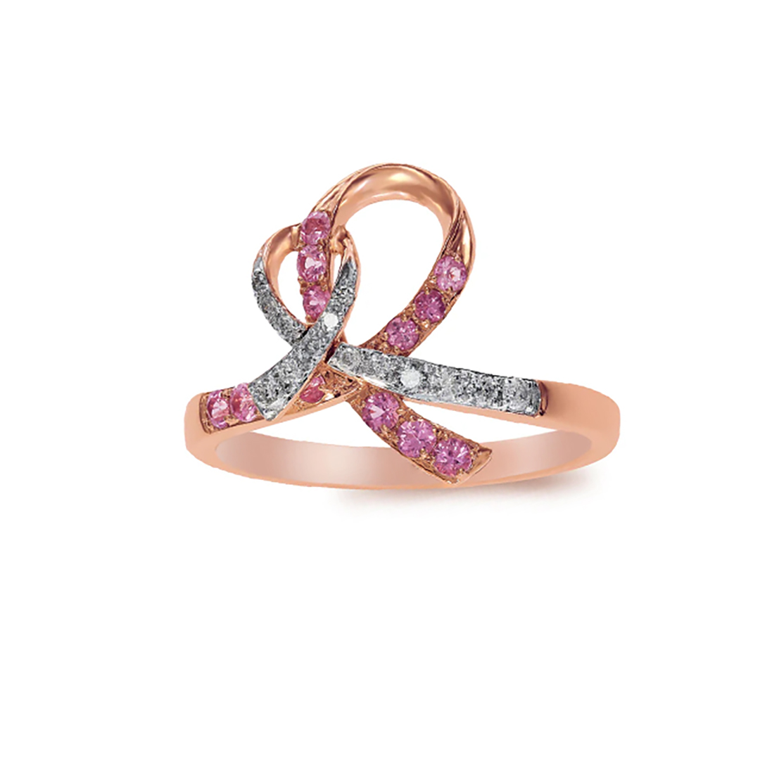 Pink Sapphire And Diamond Breast Cancer Awareness Ribbon Ring