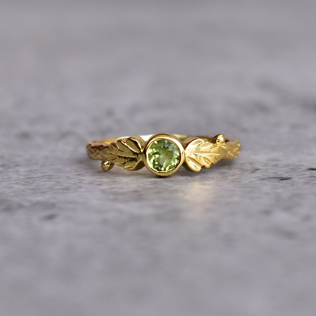 Kidney Disease Awareness Peridot Leafy Ring