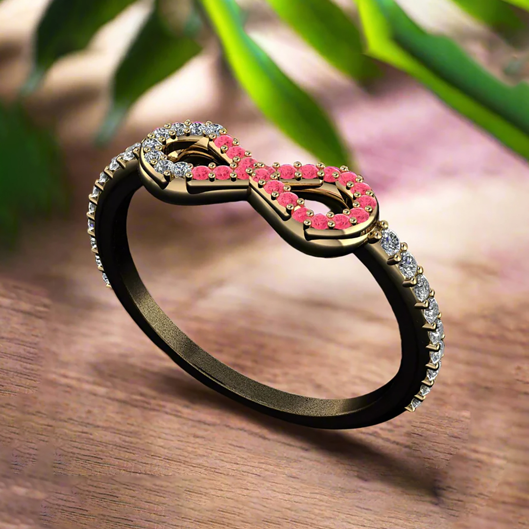 Breast Cancer Awareness Pink And Diamond Ribbon Ring
