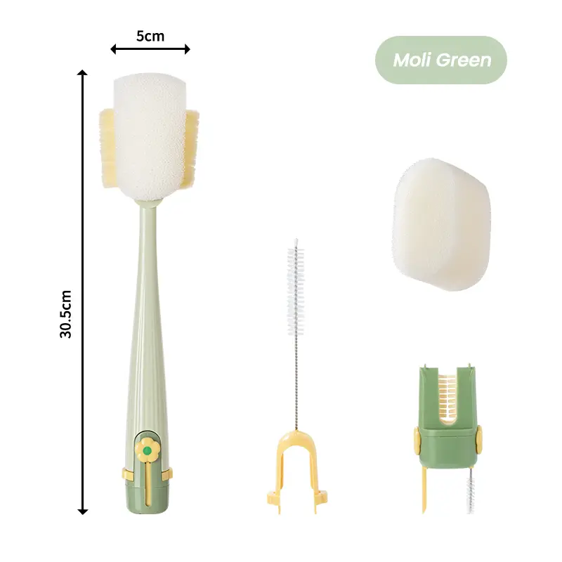 5-in-1 Bottle & Straw Cleaning Brush – Multifunctional Tool for Bottles, Cups, Straws (Cream White/Jasmine Green)-suhui