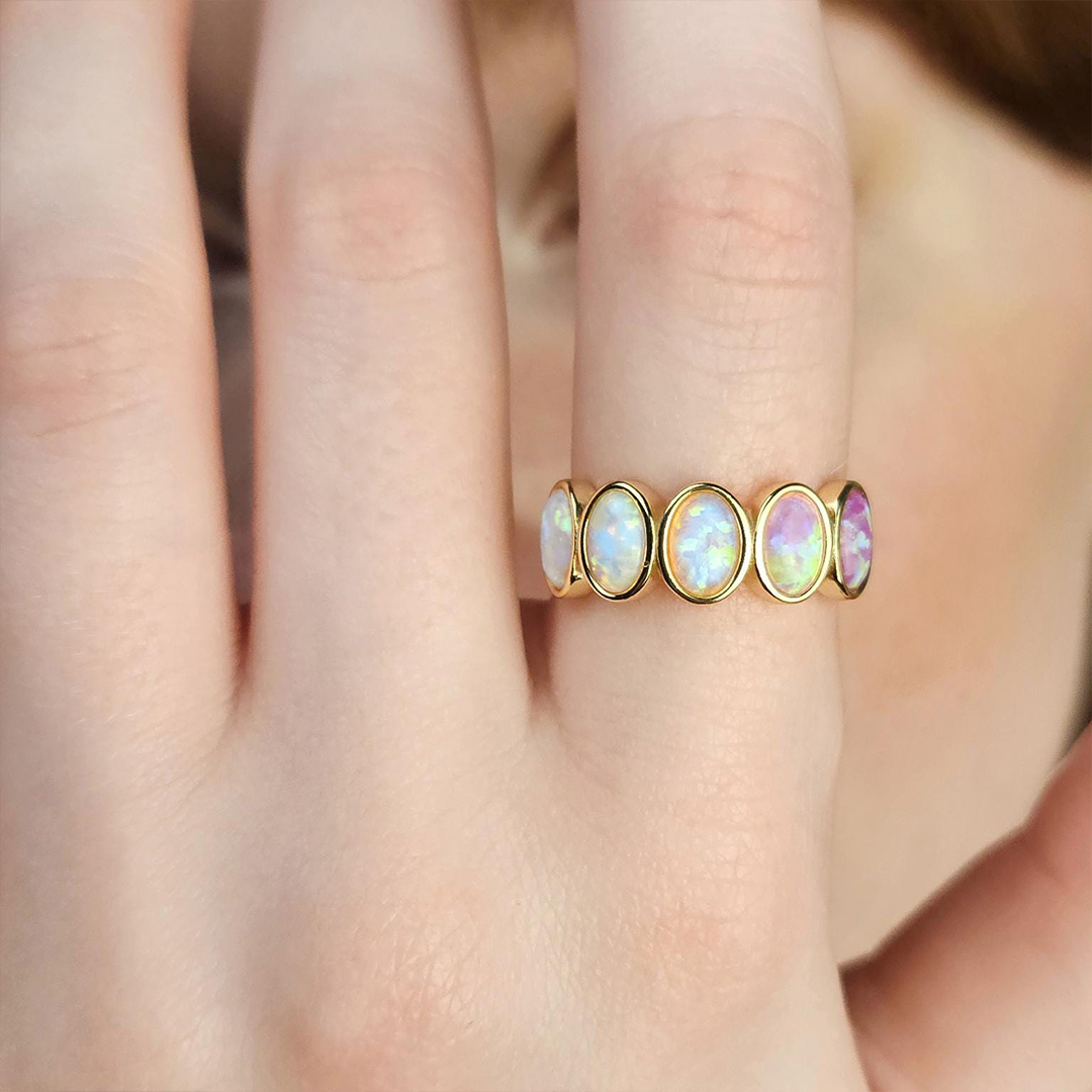 Mama of an Angel Opal Rainbow Ring
