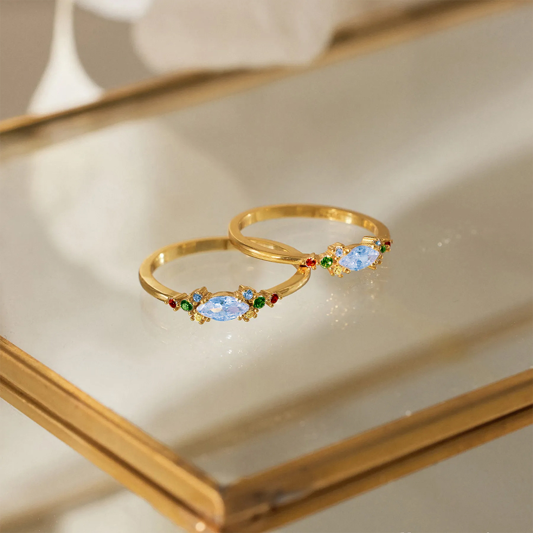 Star Mom Gift Colorful Thin Band Diamond Ring