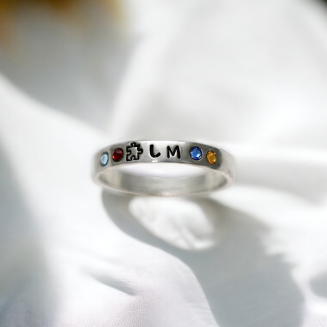 Personalized With Kids' Initials Autism Awareness Gift Ring