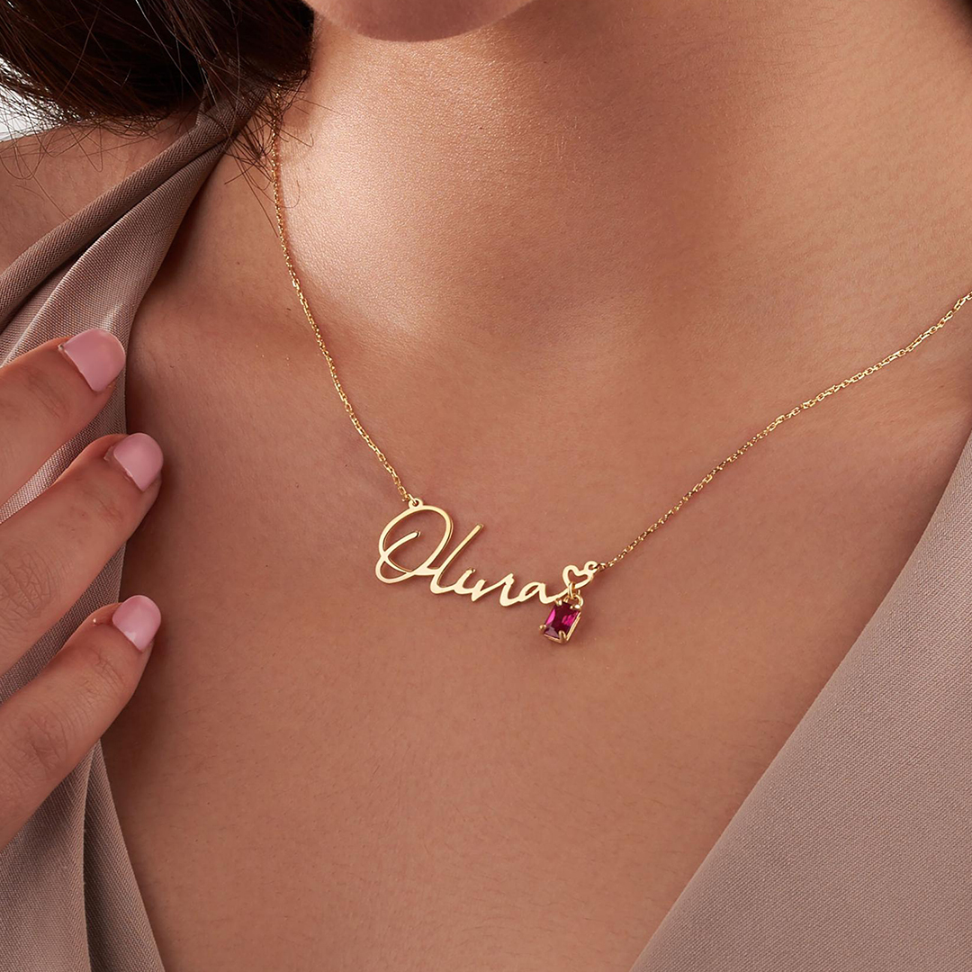 Personalized Name Necklace With Birthstone Self Love Necklace
