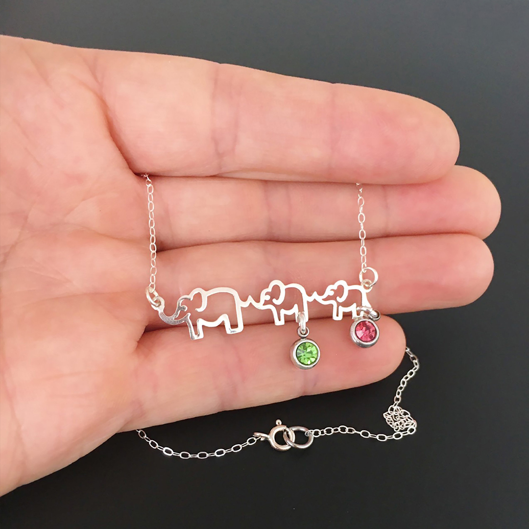 Personalized 1-5 Elephant Stones Necklace