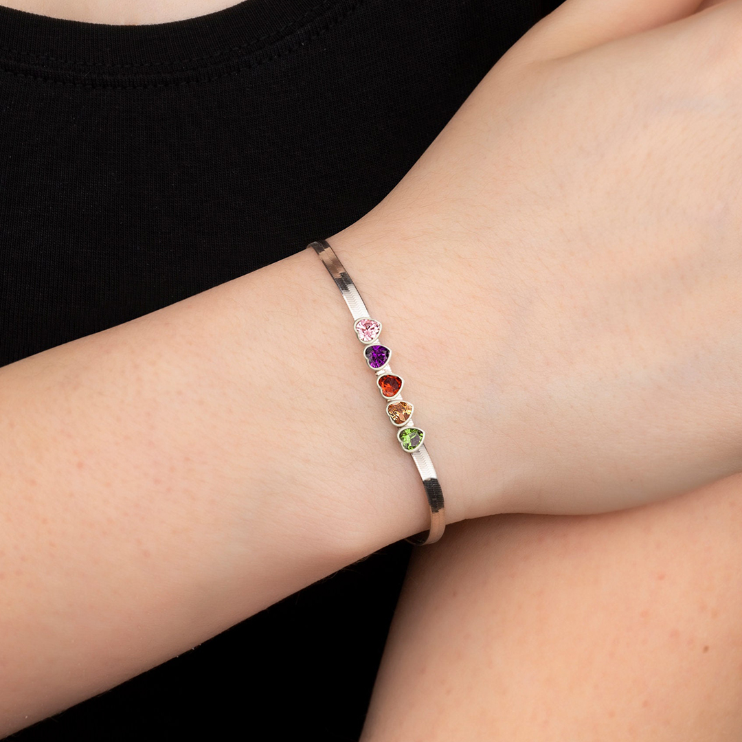 Personalized 1-8 Birthstones Family Love Bracelet