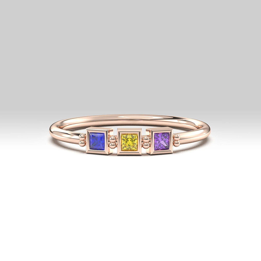 Personalized 1-7 Birthstones Starry Love Ring