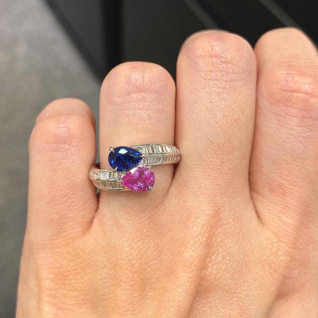 Mama of an Angel Pear Pink & Blue Sapphire Ring