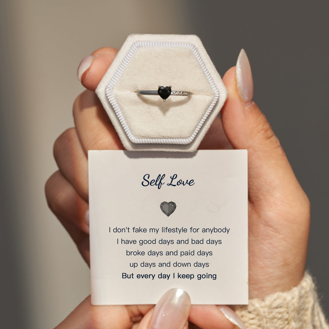 Black Heart Enamel Ring-But Every Day I Keep Going