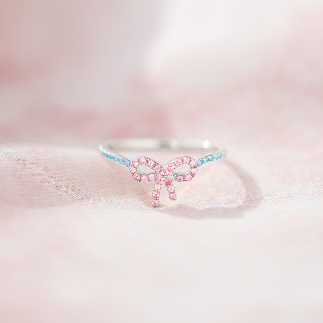 Mama Of An Angel Pink Pave Bow Ring