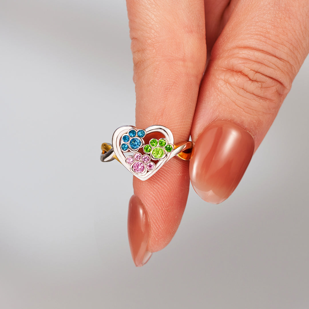 Personalized 1-4  Paw Birthstone Furry Mom Ring