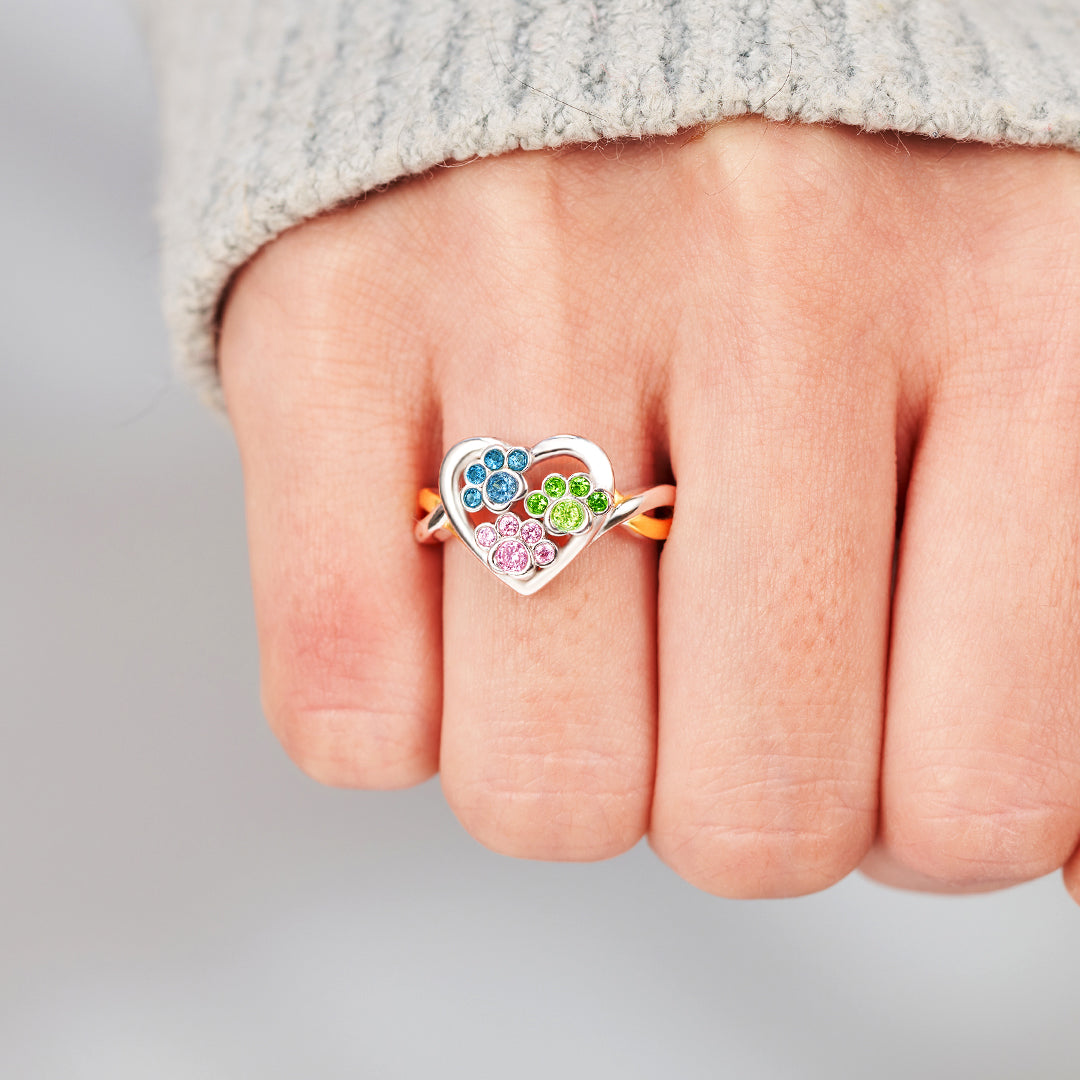 Personalized 1-4  Paw Birthstone Furry Mom Ring