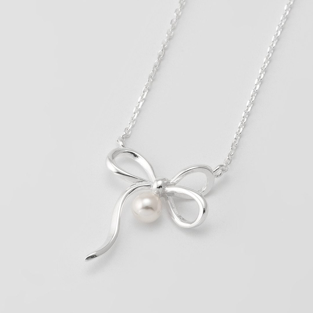 Tied By Angel's Hands Bow Pearl Necklace