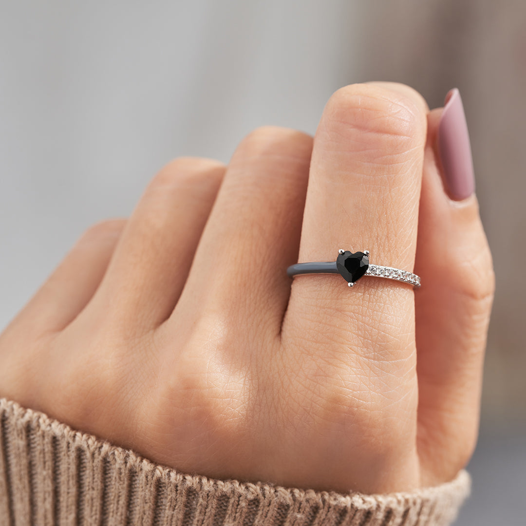 Black Heart Enamel Ring-But Every Day I Keep Going