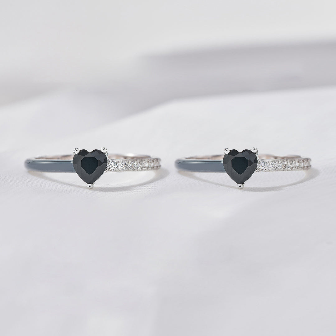 Matching Mother & Daughter Black Enamel Rings