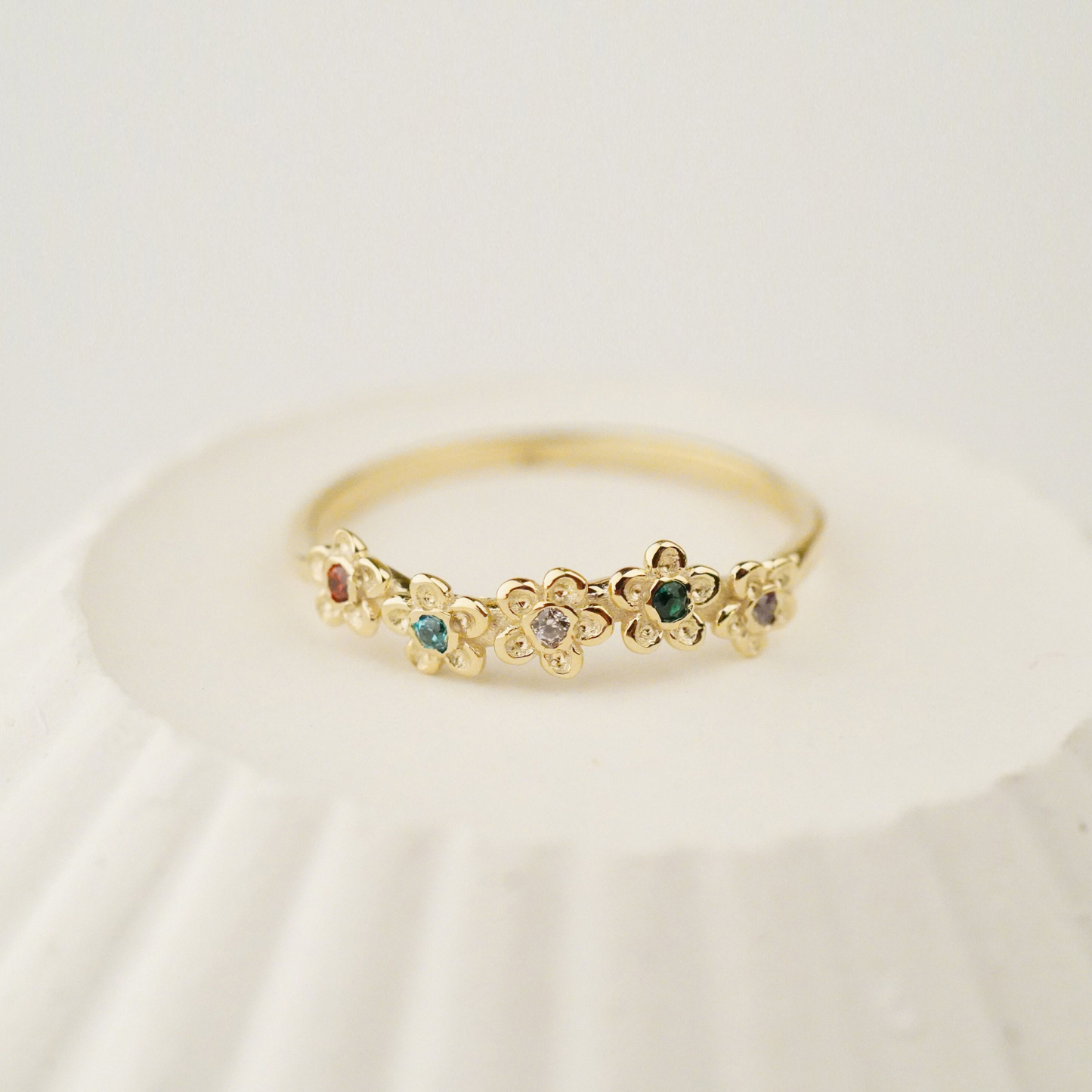 Custom 1-5 Birthstone Daisy Ring