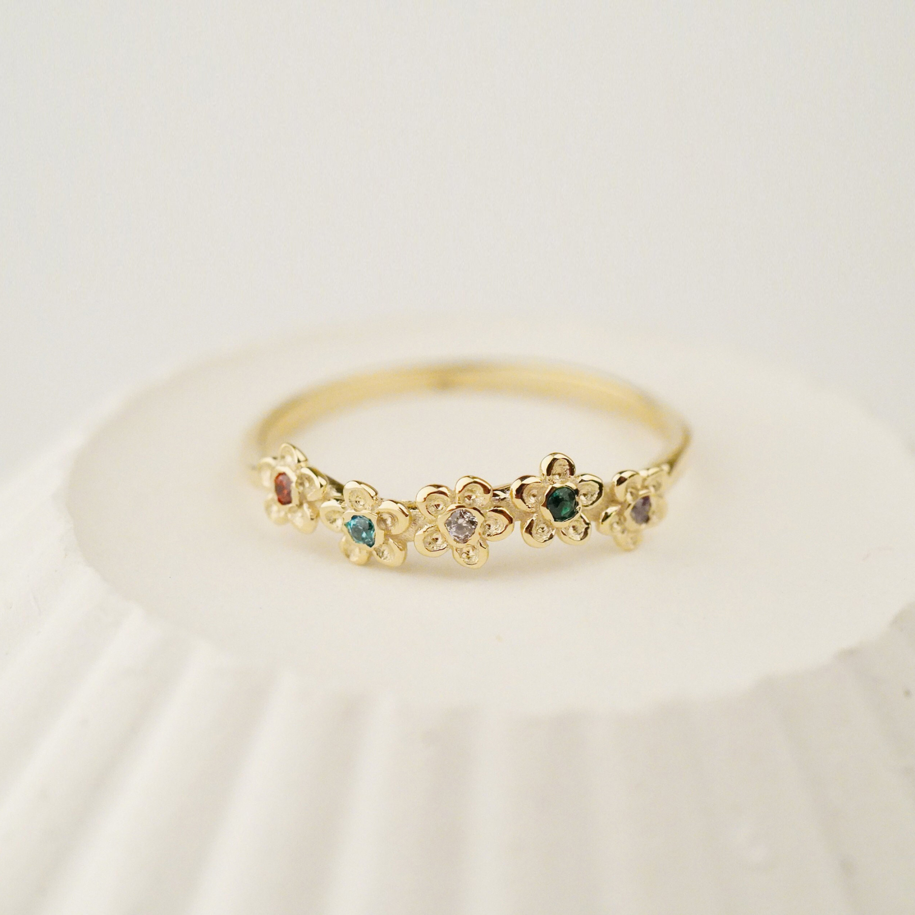 Custom 1-5 Birthstone Daisy Ring