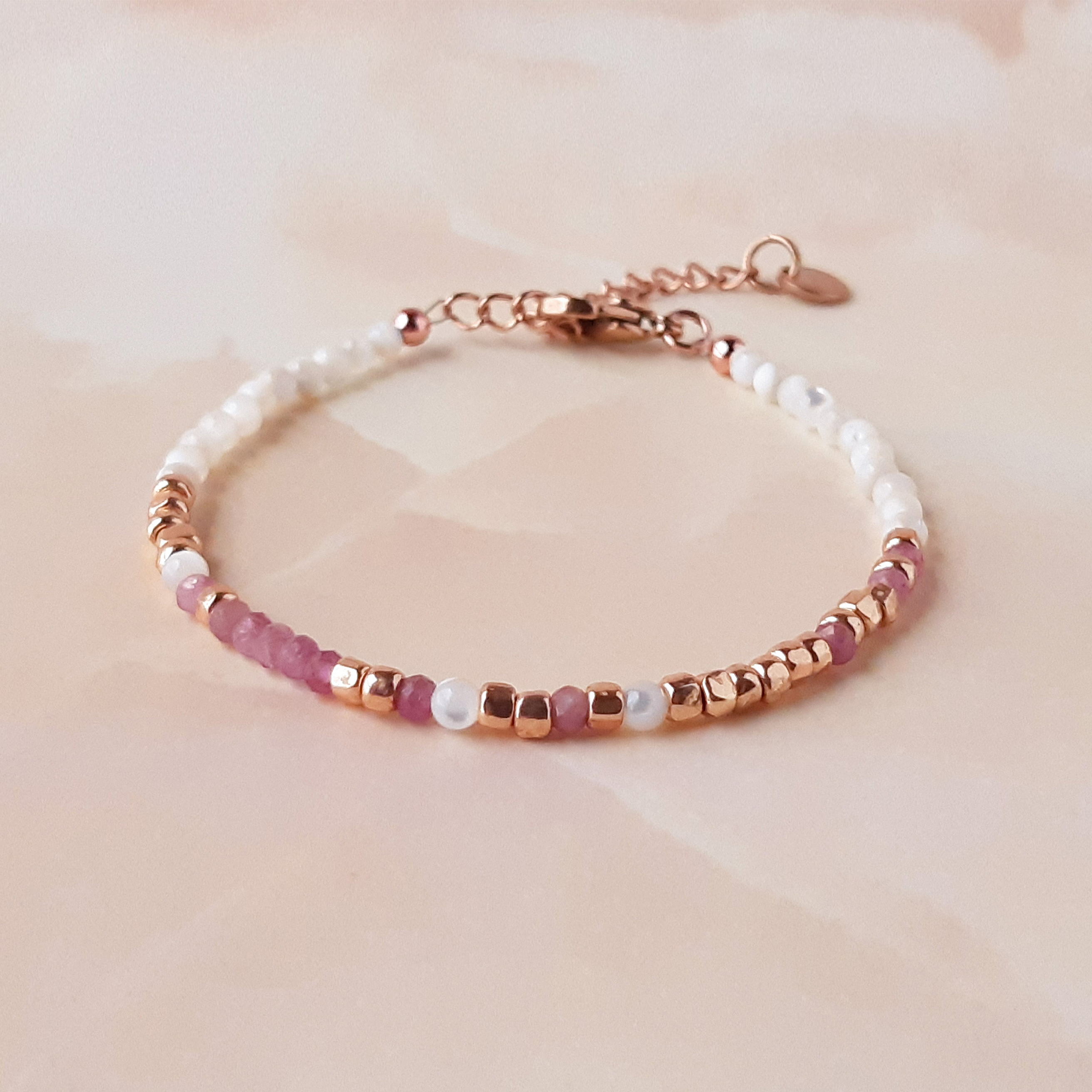 Pink Tourmaline Morse Code Breast Cancer Bracelet