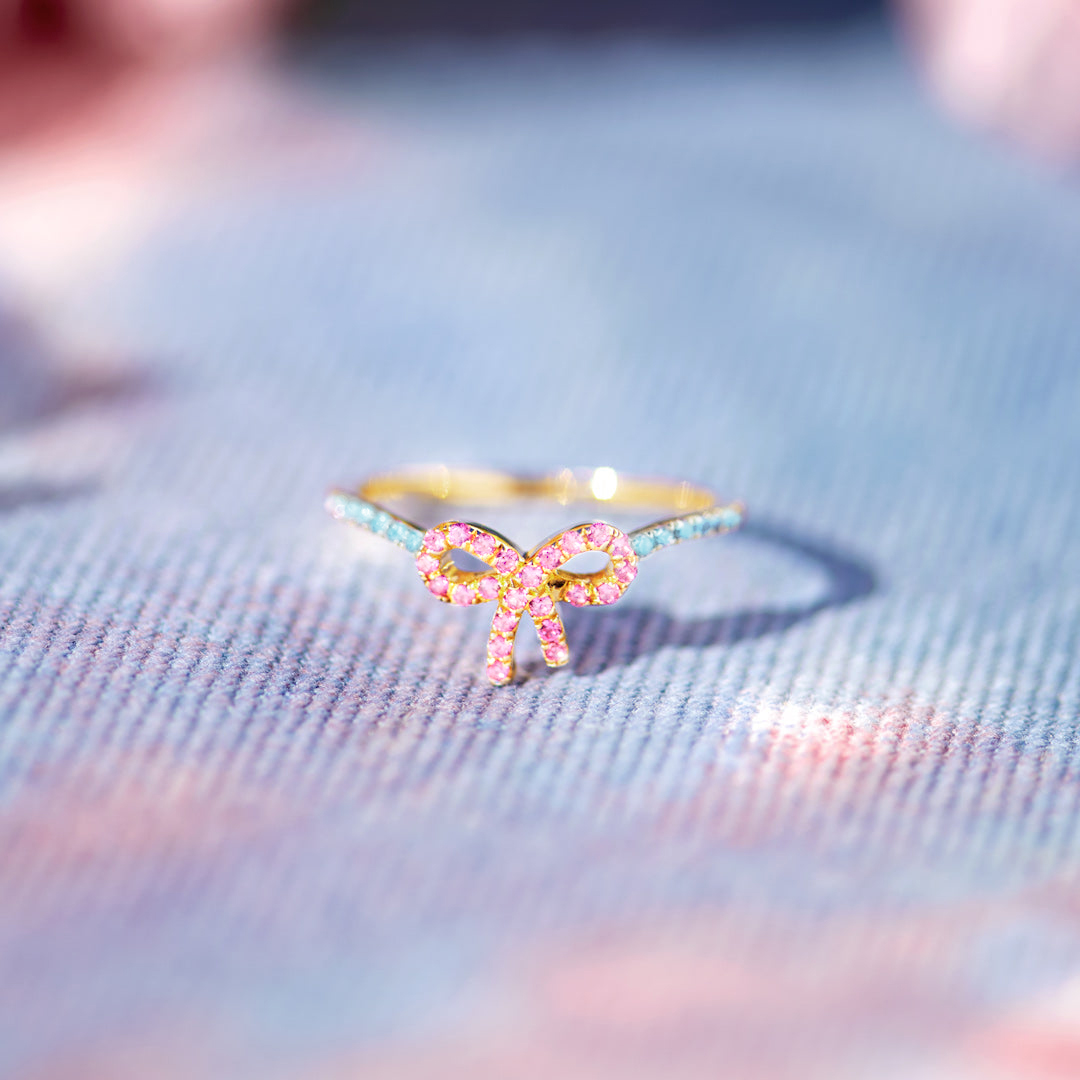 Mama Of An Angel Pink Pave Bow Ring