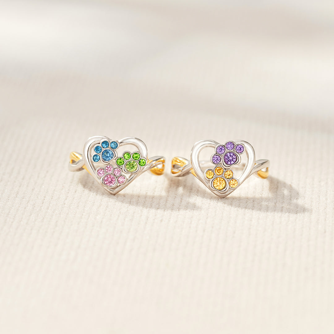 Personalized 1-4  Paw Birthstone Furry Mom Ring