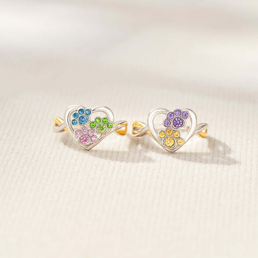 Personalized 1-4  Paw Birthstone Furry Mom Ring