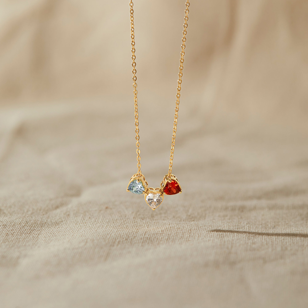 Personalized 1-10 Heart Birthstones Gift For Mom Family Necklace