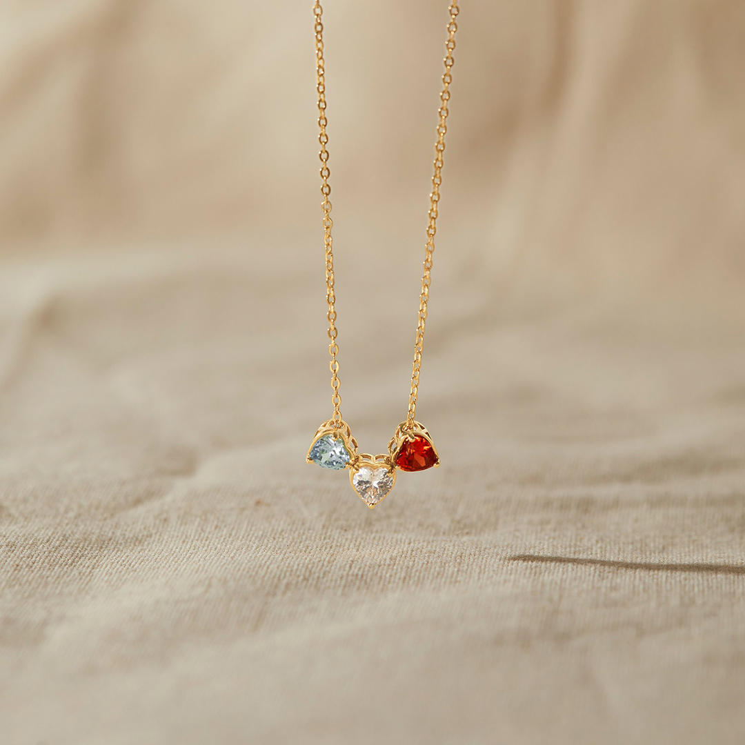 Personalized 1-10 Heart Birthstones Gift For Mom Family Necklace