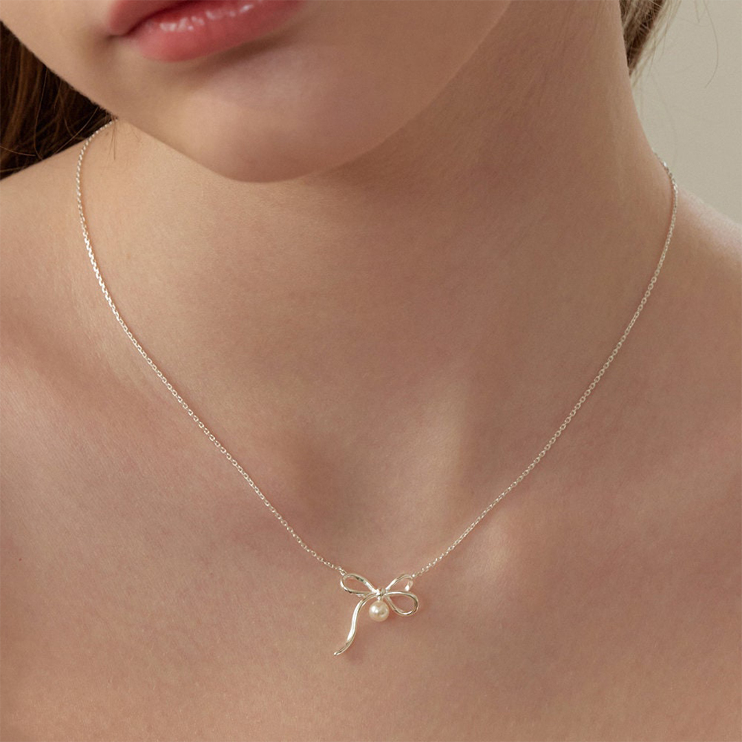 Tied By Angel's Hands Bow Pearl Necklace
