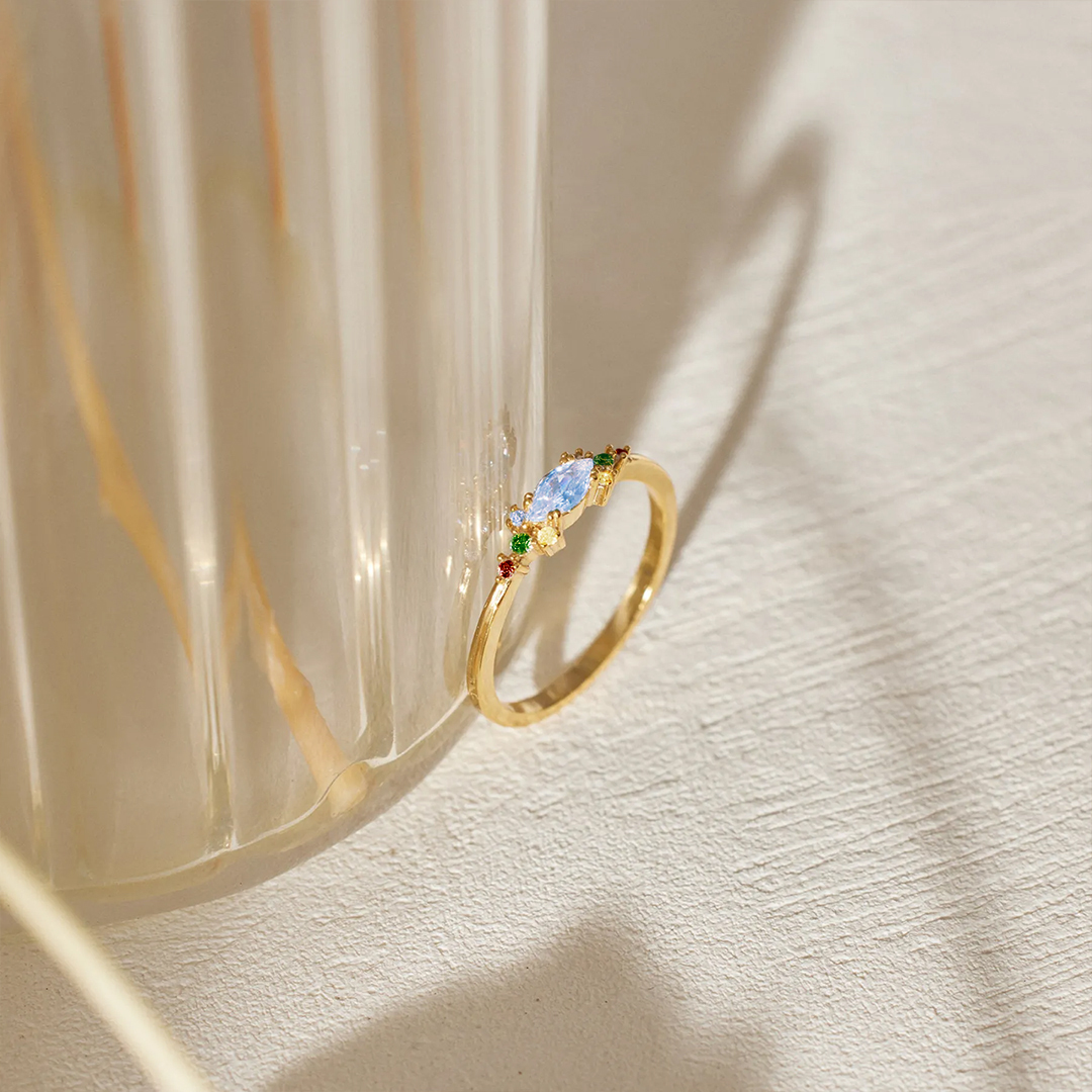 Star Mom Gift Colorful Thin Band Diamond Ring