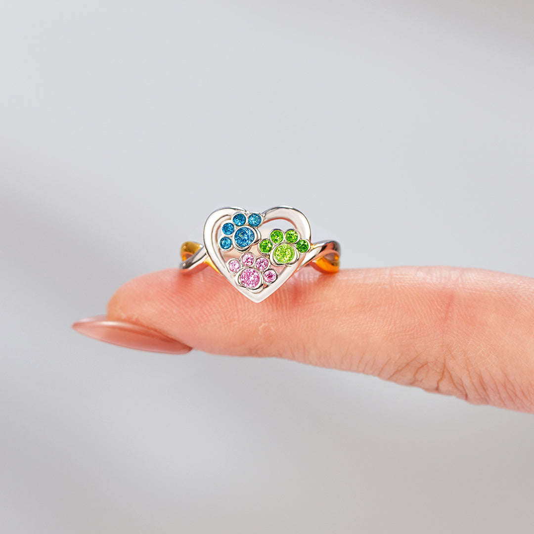 Personalized 1-4  Paw Birthstone Furry Mom Ring
