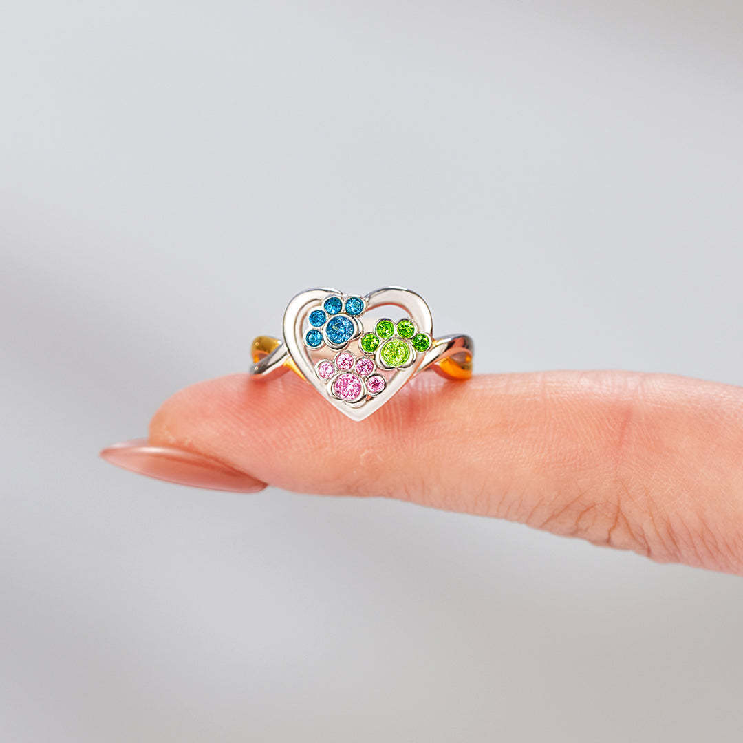 Personalized 1-4  Paw Birthstone Furry Mom Ring