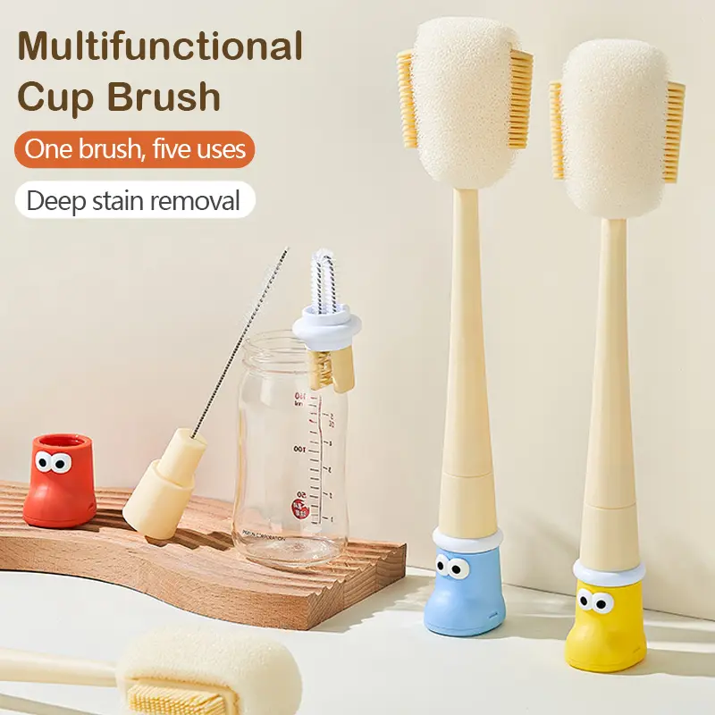 5-in-1 Bottle & Straw Cleaning Brush – Multifunctional Tool for Bottles, Cups, Straws (Cream White/Jasmine Green)-suhui