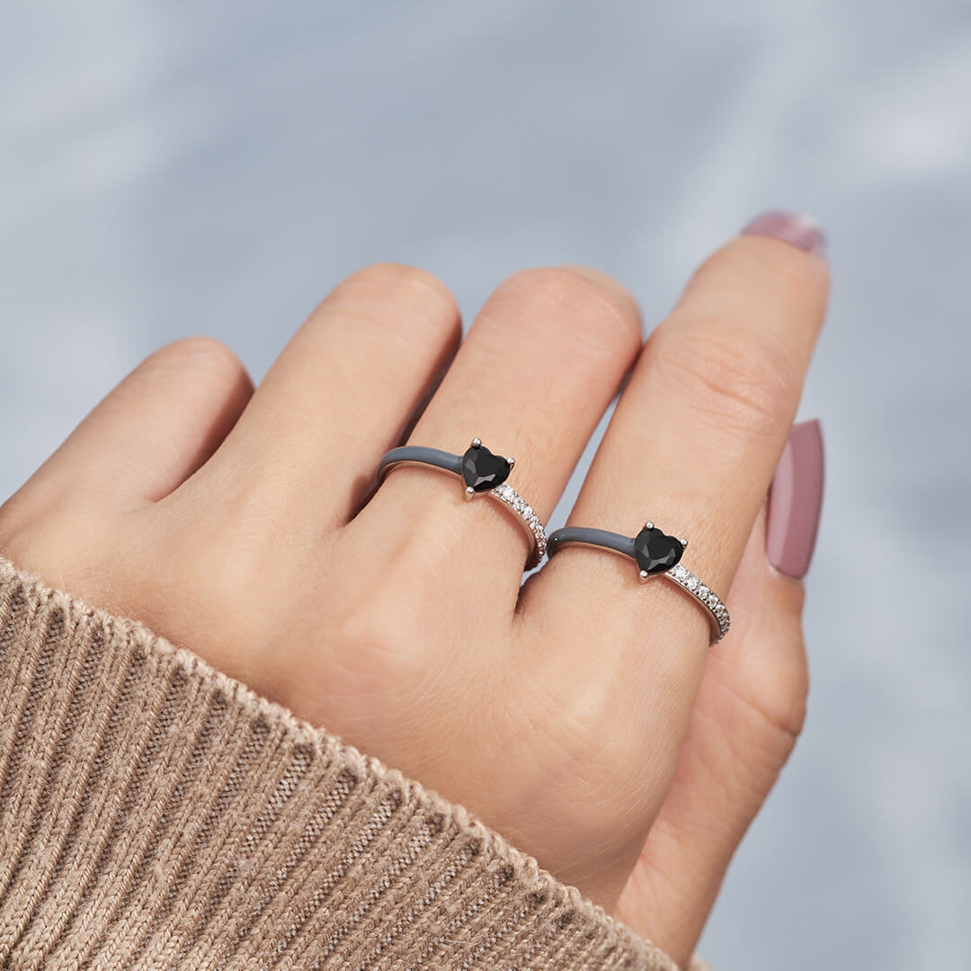 Matching Mother & Daughter Black Enamel Rings