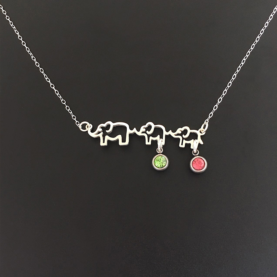Personalized 1-5 Elephant Stones Necklace