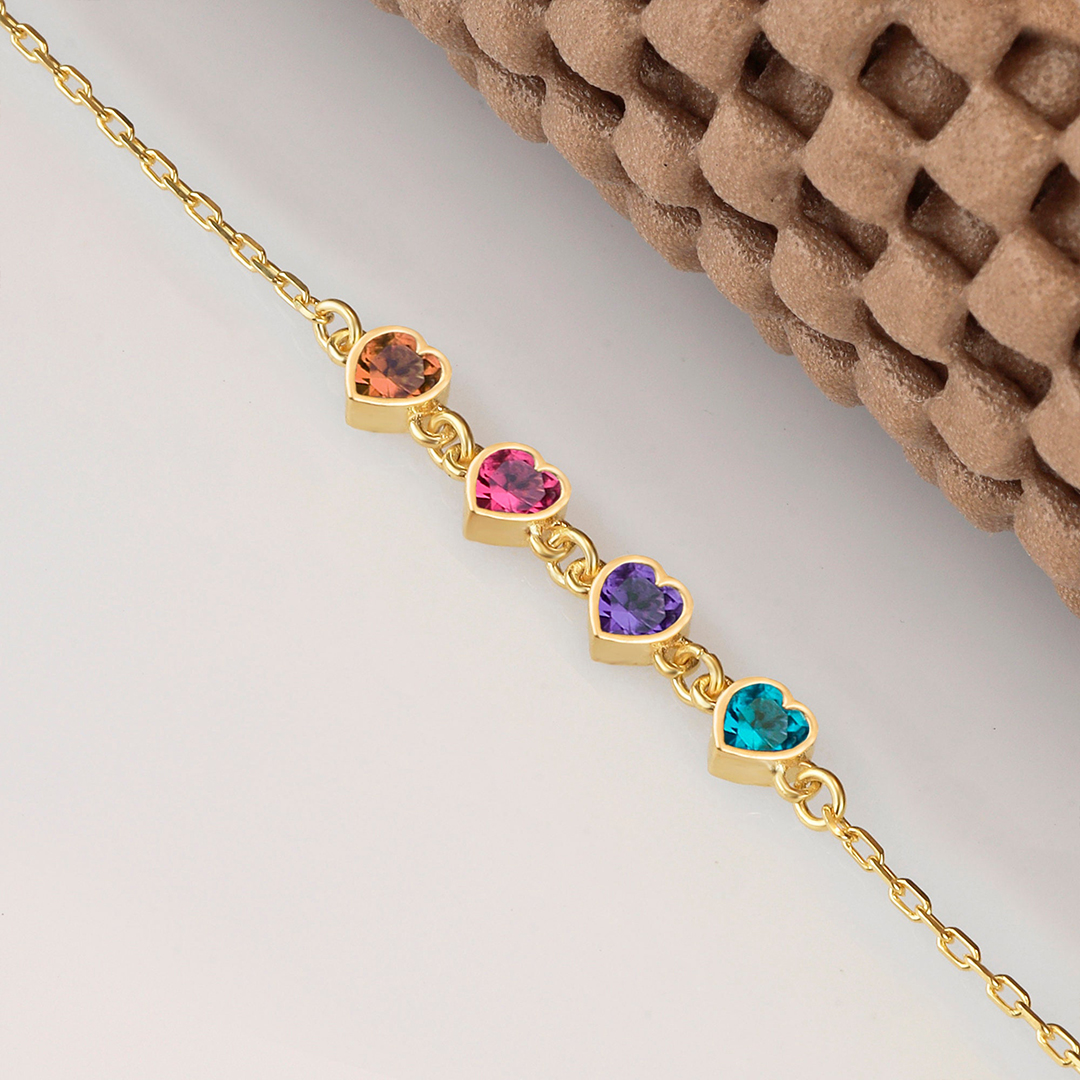 Custom 1-9 Minimalist Family Birthstones Bracelet